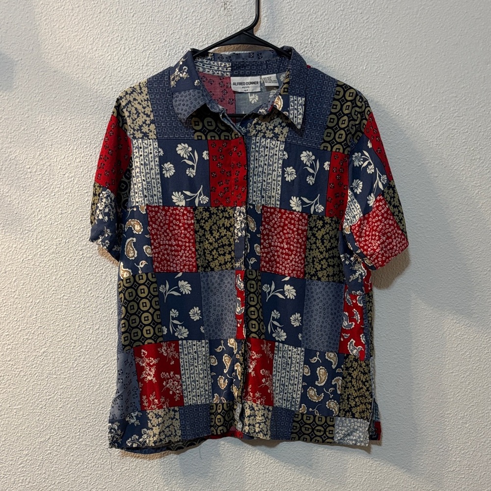 Alfred Dunner Red and Blue Patchwork Shirt